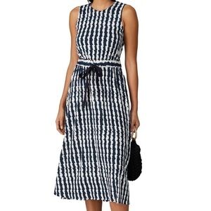 Chinti & Parker Dress Whirl Print Twist Back Midi Sleeveless Blue/White